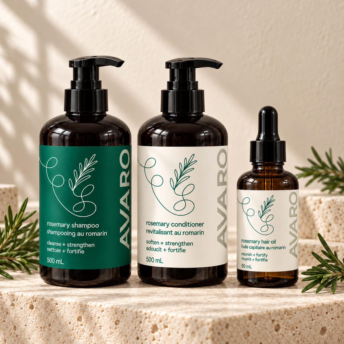 Rosemary Hair-Strengthening Shampoo, Conditioner & Oil